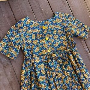 Vintage Sunflower Floral Dress with Yellow Buttons